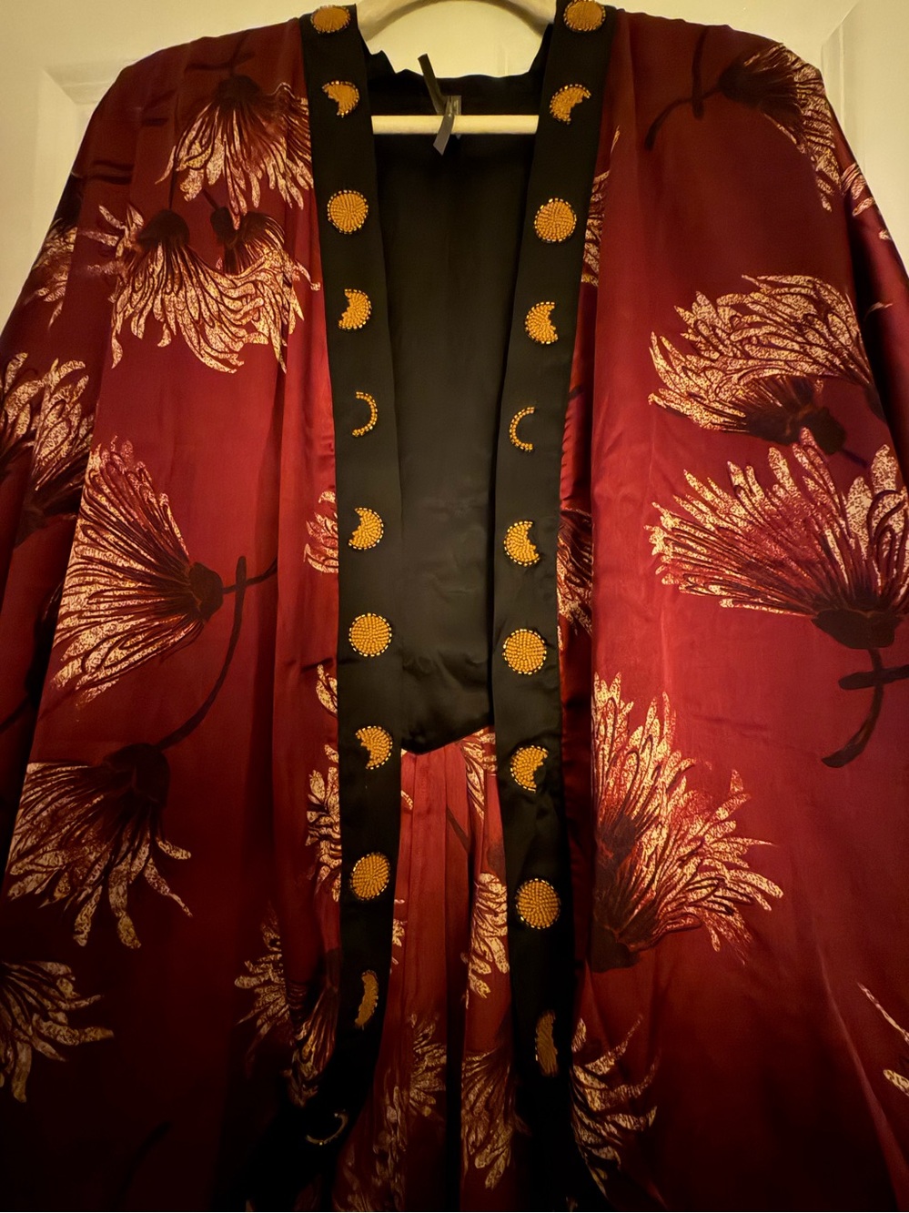 RARE - Anthropologie Satin Kimono Robe with beautiful beading and floral pattern